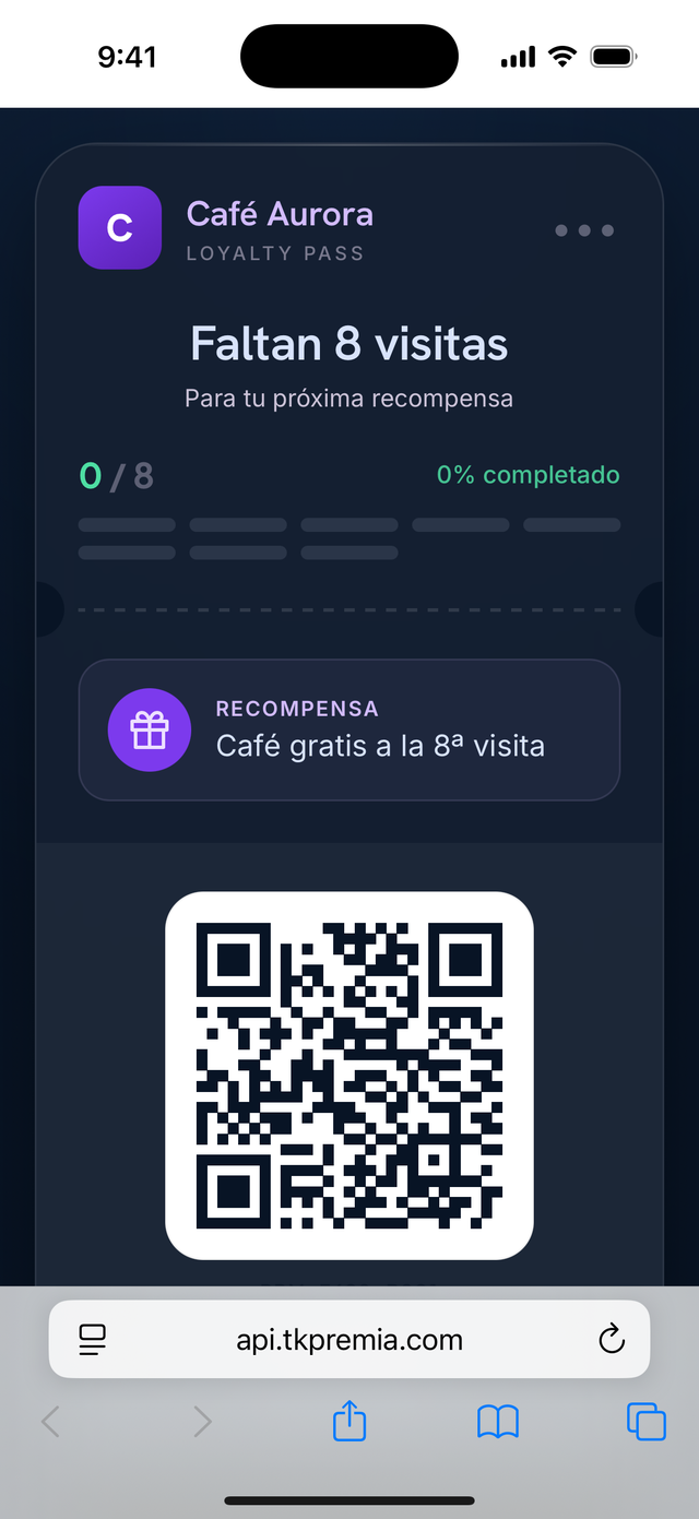 Tarjeta de lealtad del cliente con su progreso de visitas